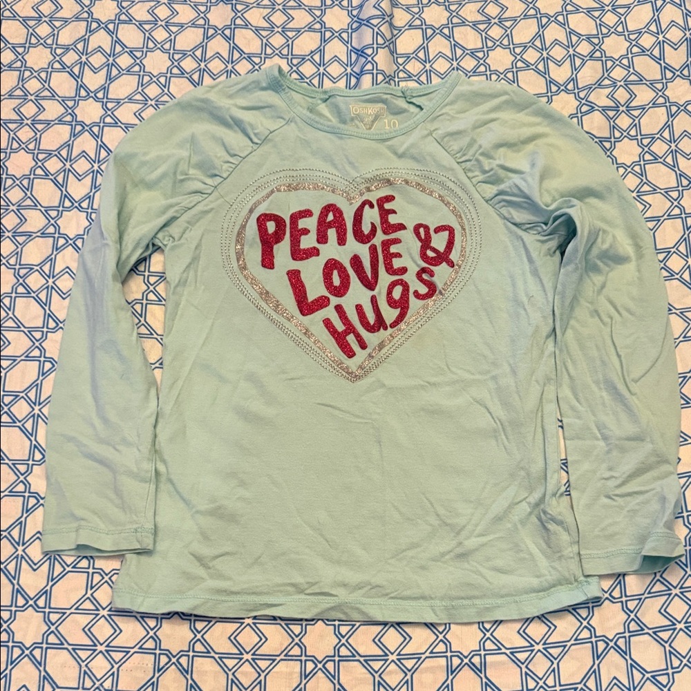 OshKosh B'gosh Girls' Long Sleeve Tee - Light Aqua with Pink Graphic